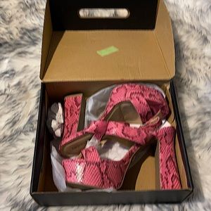 snake print pink heels from fashion nova.
